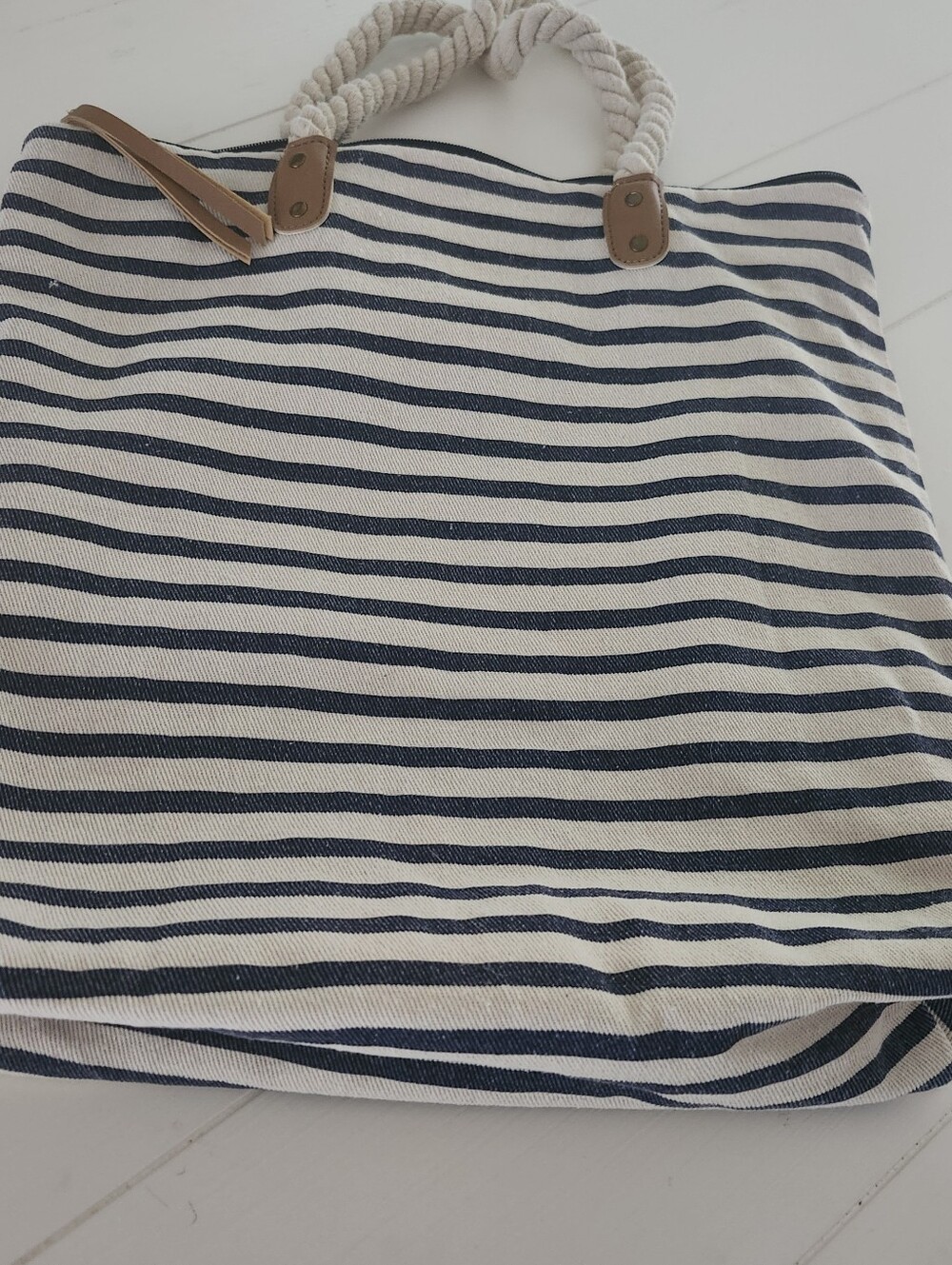 Striped Navy and White Cotton Tote
